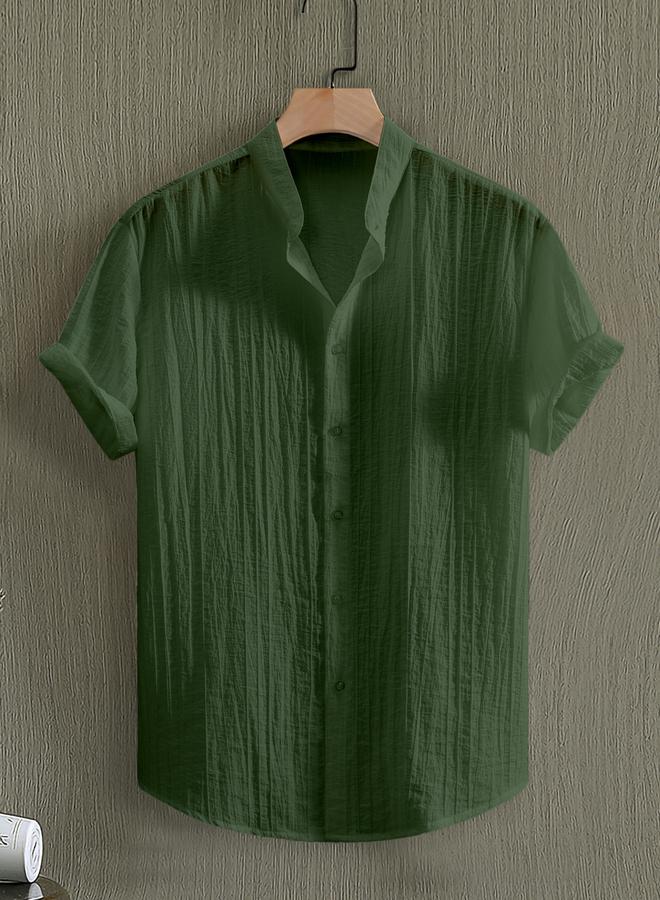 Take Two Men Green Textured Short Sleeve Shirt - Image 1